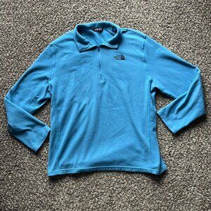 North Face Fleece Jacket Men XL Blue Embroidered Logo Quarter Zip WinterPullover